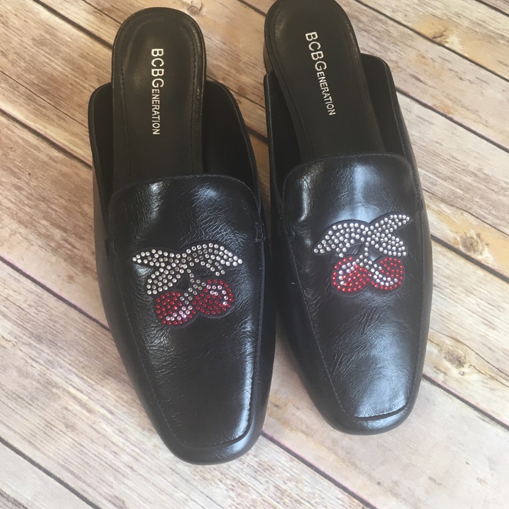 Cherry Embellished Low Flat Mule Black - Picture 2 of 6